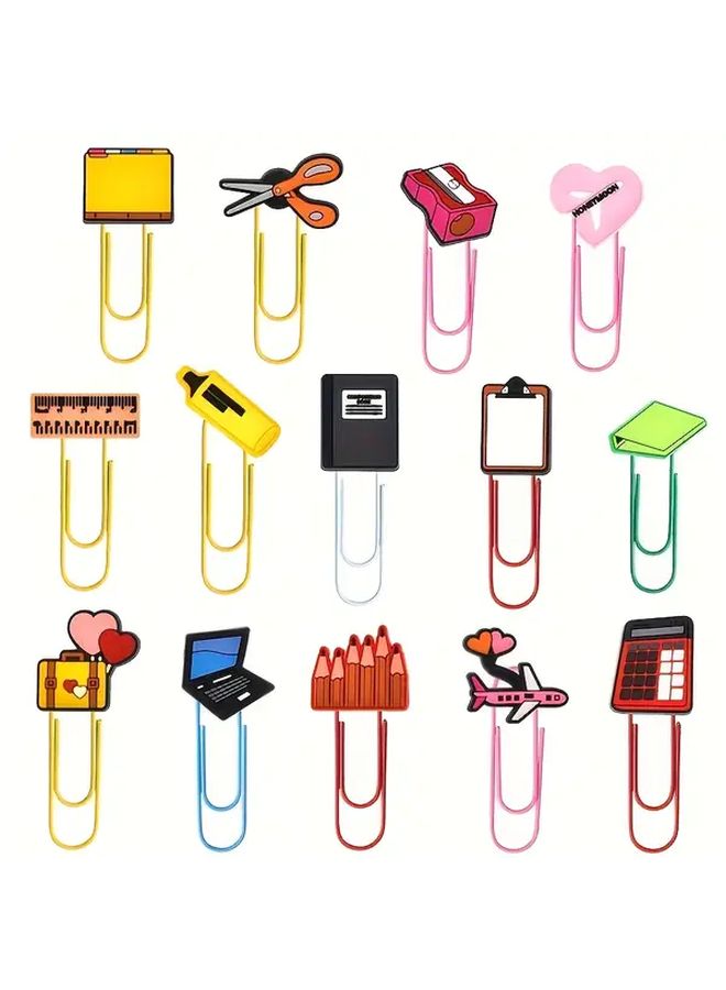 10 Colorful Paper Clips Scissors Pencil Heart Airplane Fun Office Supply Organizing Bookmarks - Image 1