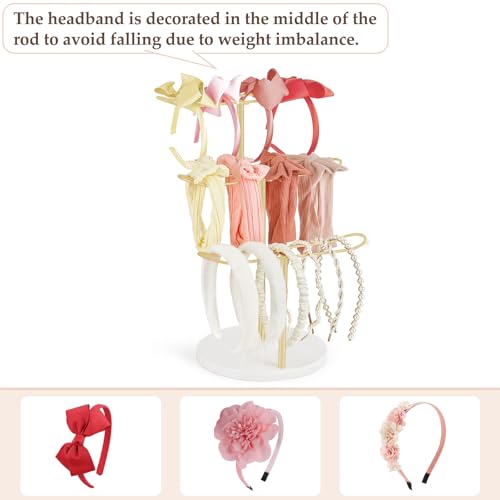 Dahey Headband Holder Organizer Metal 3-Tier Hair Hoop Display Stand Headband Organizer Storage Hair Ropes Accessories Bracelets Bangles Bedroom College Dorm Decor for Girls Women, Gold - Image 3