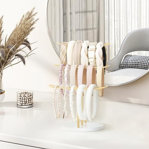 Dahey Headband Holder Organizer Metal 3-Tier Hair Hoop Display Stand Headband Organizer Storage Hair Ropes Accessories Bracelets Bangles Bedroom College Dorm Decor for Girls Women, Gold - Image 4