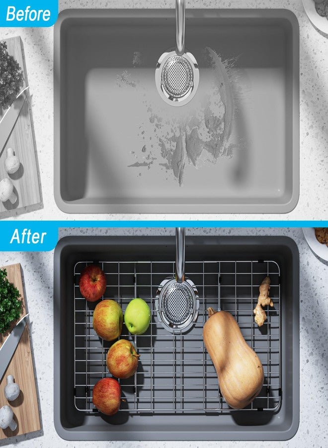 iPEGTOP Sink Rack for Bottom of Sink, Stainless Steel Sink Protector 28-3/8" x 14-3/16" Rear Drain Hole with Corner Radius, Sink Grid Sink Grate with Sink Hole Cover for Kitchen Sink Single Sink Bowl - Image 5