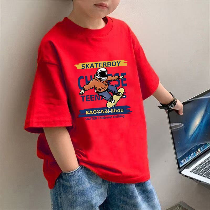 2445# Children'S Wear Boys T-Shirt Short Sleeve Cotton Children'S Summer Jacket Boys Middle And Big Children Cool Half Sleeve - Image 1