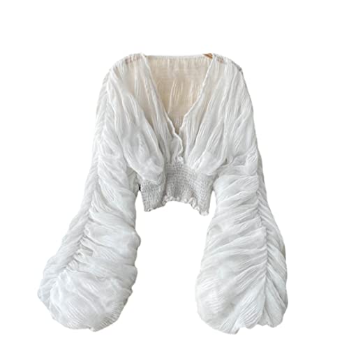 XPONNI Bell Sleeve Tops for Women Dressy Tops for Evening Wear Lace Blouses for Women (White,One Size,One Size) - Image 1