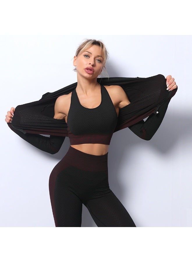 NIBEMINENT Women's 3pcs Seamless Workout Outfits Sets, Yoga Sportswear Tracksuit Leggings and Stretch Sports Bra Fitness - Image 1