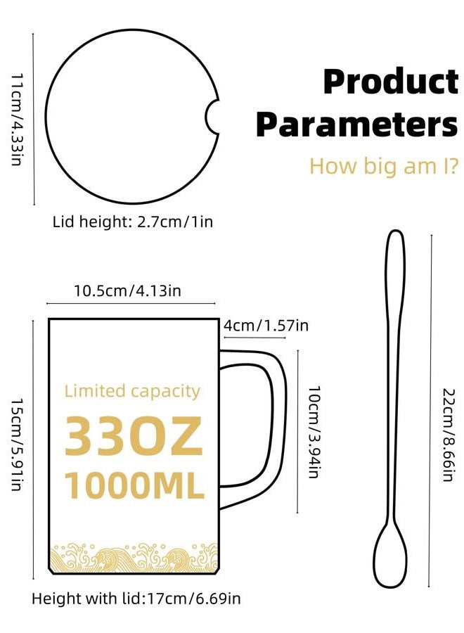 WEOPYCJ Large Ceramic Mug 33oz, Jumbo Coffee Mugs with Handle, Oversized Tea Cup with Lid and Spoon for Office and Home (White) - Image 2