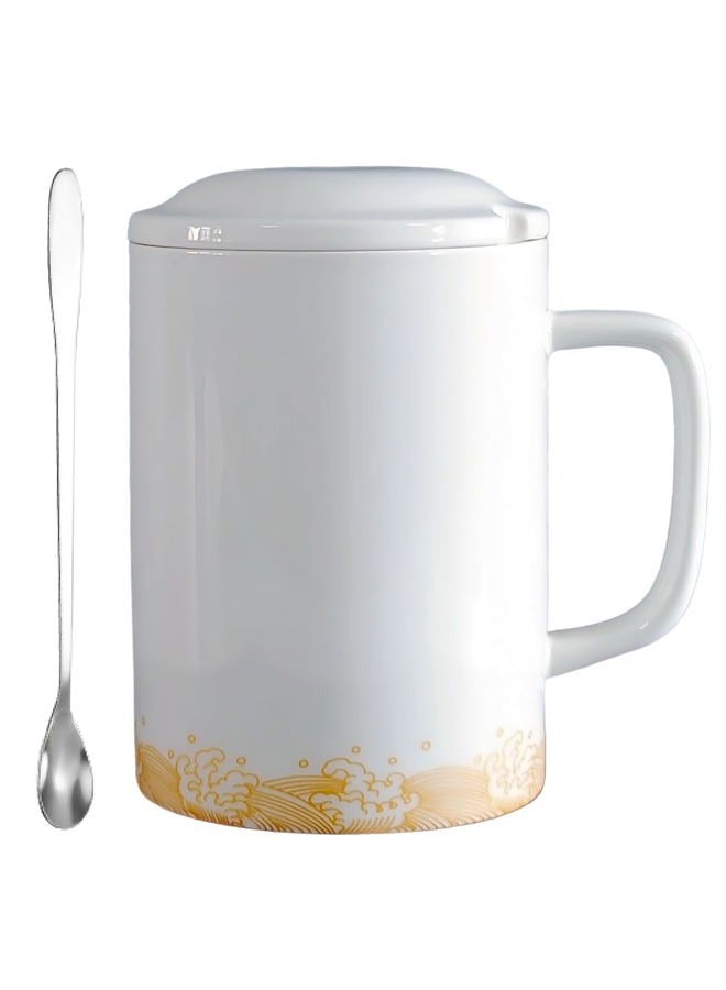 WEOPYCJ Large Ceramic Mug 33oz, Jumbo Coffee Mugs with Handle, Oversized Tea Cup with Lid and Spoon for Office and Home (White) - Image 1