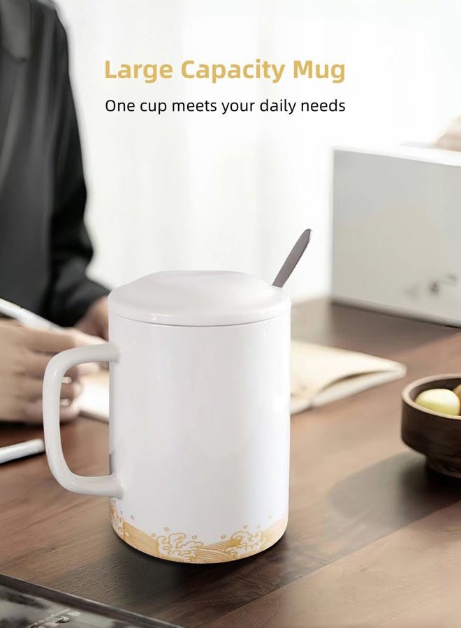 WEOPYCJ Large Ceramic Mug 33oz, Jumbo Coffee Mugs with Handle, Oversized Tea Cup with Lid and Spoon for Office and Home (White) - Image 3