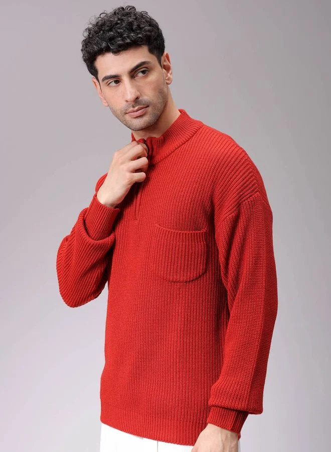 شركة المرآب الهندية Men Oversized Textured High Neck Sweater