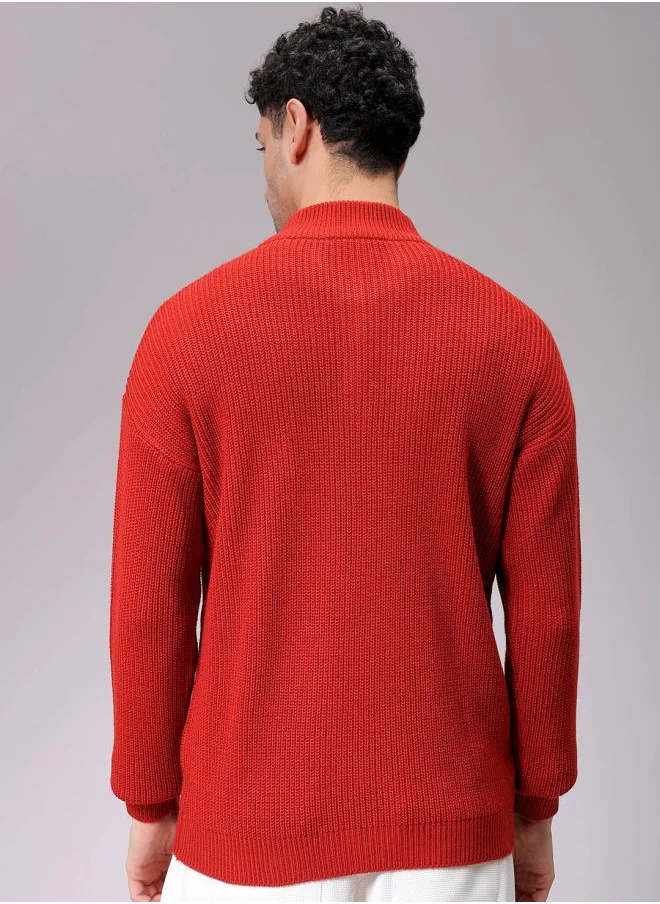The Indian Garage Co Men Oversized Textured High Neck Sweater