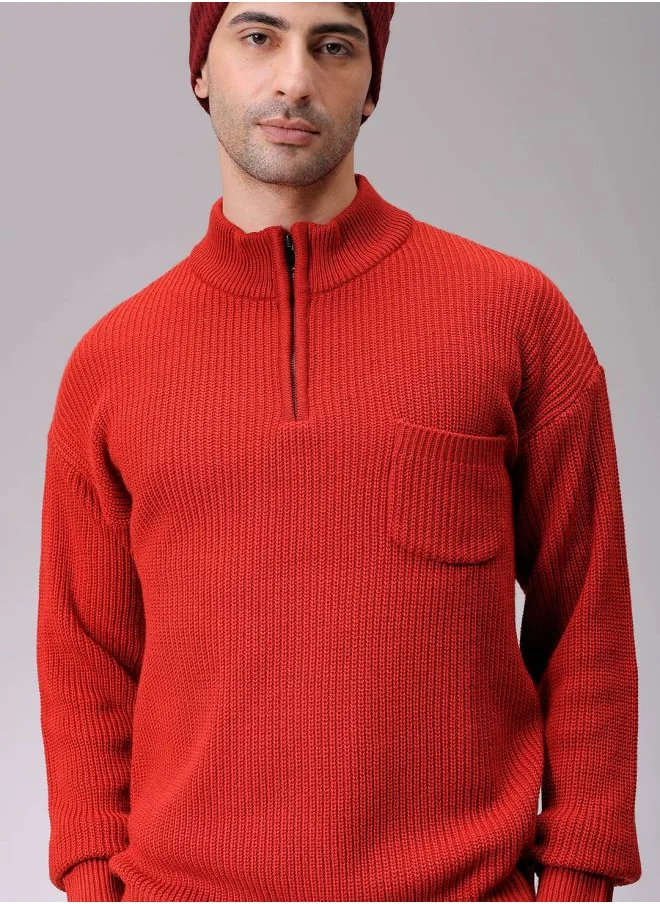 The Indian Garage Co Men Oversized Textured High Neck Sweater