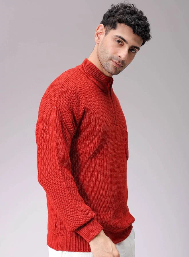 شركة المرآب الهندية Men Oversized Textured High Neck Sweater