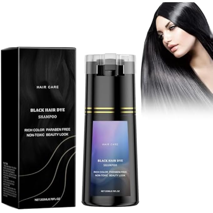 HAIR DYE SHAMPOO, NATURAL PLANT HAIR COLOUR SHAMPOO, DYES HAIR IN MINUTES, 3-IN-1 COLOUR WASH FOR GREY HAIR COVERAGE, SAFE LONG LASTING AND EASY TO USE (BLACK, 200 ML) - Image 2