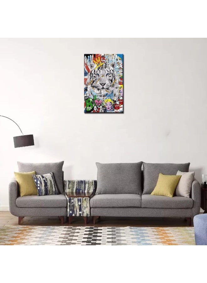 Tucocoo Tiger Graffiti Pictures Colorful Street Pop Art Paintings Banksy Canvas Wall Art Abstract Modern Artwork Home Decor for Living Room Bedroom Office Framed Ready to Hang 24x36 inch x1 Piece - Image 4