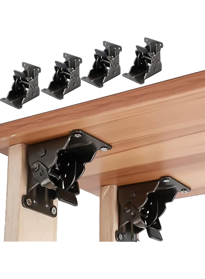 S-TOP Heavy Duty Folding Lock Extension Table Bracket, Black Metal Self-Locking Hinge Support, 4 Pack, for Workbench, Desktop, Shelf, 54mm x 63mm x 66mm - Image 1