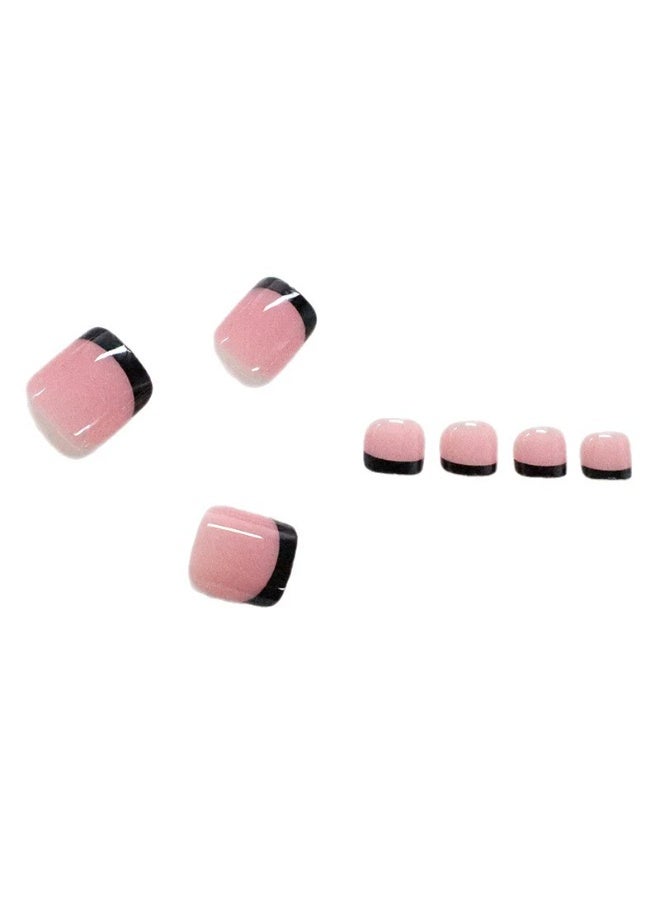 Goolsky Premium Short Square Toenail Press-ons with Pink & Black French Tips for Retro Chic - Image 3
