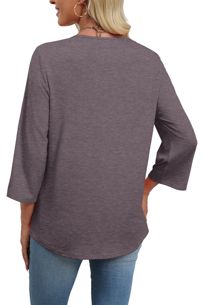 WIHOLL 3/4 Length Sleeve Womens Tops for Women Trendy Plus Size Womens Clothing V Neck T Shirts for Women Blouses Spring Top for Women 2026 Beach Vacation Clothes Lace Cute Tops Purple 2XL - Image 5