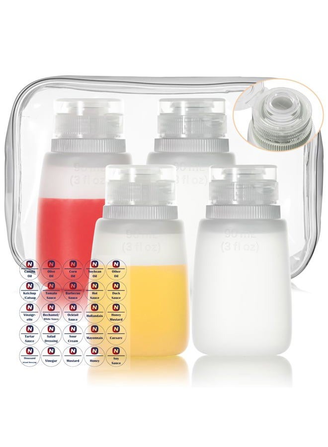 Nacxbwer Condiment Squeeze Bottles for Ketchup Hot Sauce Liquids Oil with Caps for Condensed Milk and Mustard Salad Dressing Dispenser Silicone Bottles (Translucent, 3 oz * 4 Pack) - Image 1
