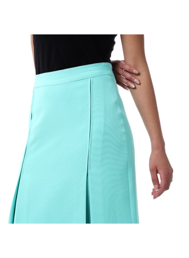 Esla Back Fly Zipper Button Closure Turqupise Plain Chic Long Skirt - Image 3