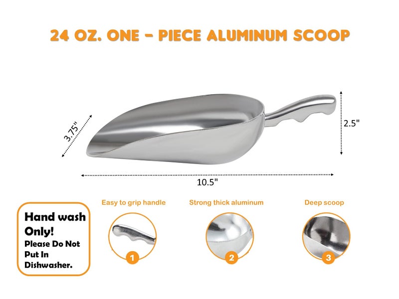 Nechtik Cast Aluminum Utility Scoop - 24 oz. - Round Bottom, ice scoop For Multi-Purpose Use, With Finger Groove Handle (24 oz.) - Image 2