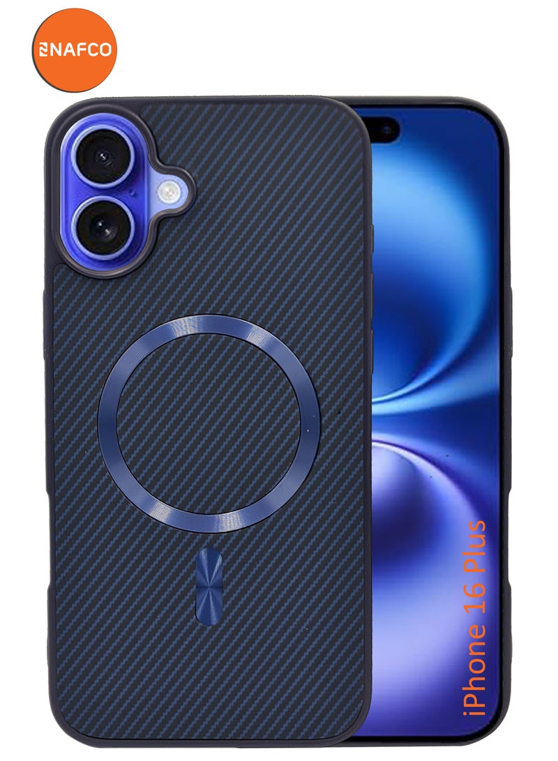 حافظة ماغسيف مصممة بخطوط مميزة متوافقة مع آيفون 16 بلس - أزرق - Image 1