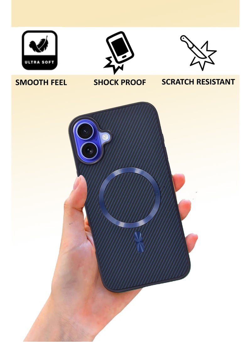 حافظة ماغسيف مصممة بخطوط مميزة متوافقة مع آيفون 16 بلس - أزرق - Image 3