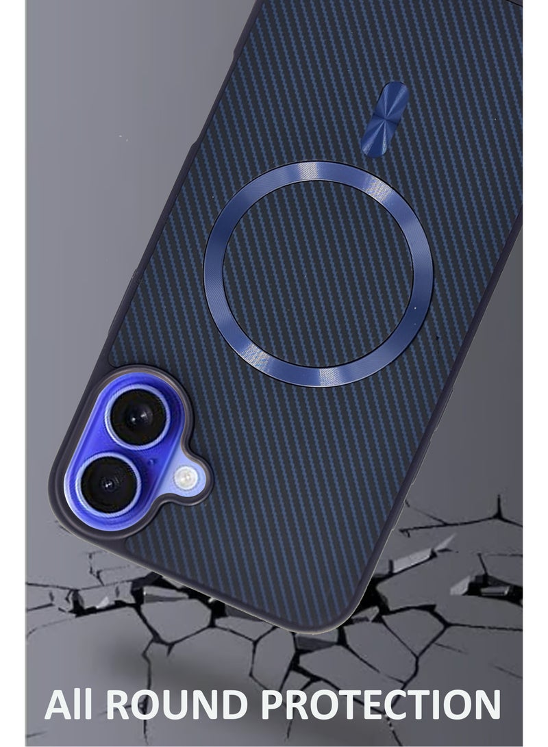 حافظة ماغسيف مصممة بخطوط مميزة متوافقة مع آيفون 16 بلس - أزرق - Image 4