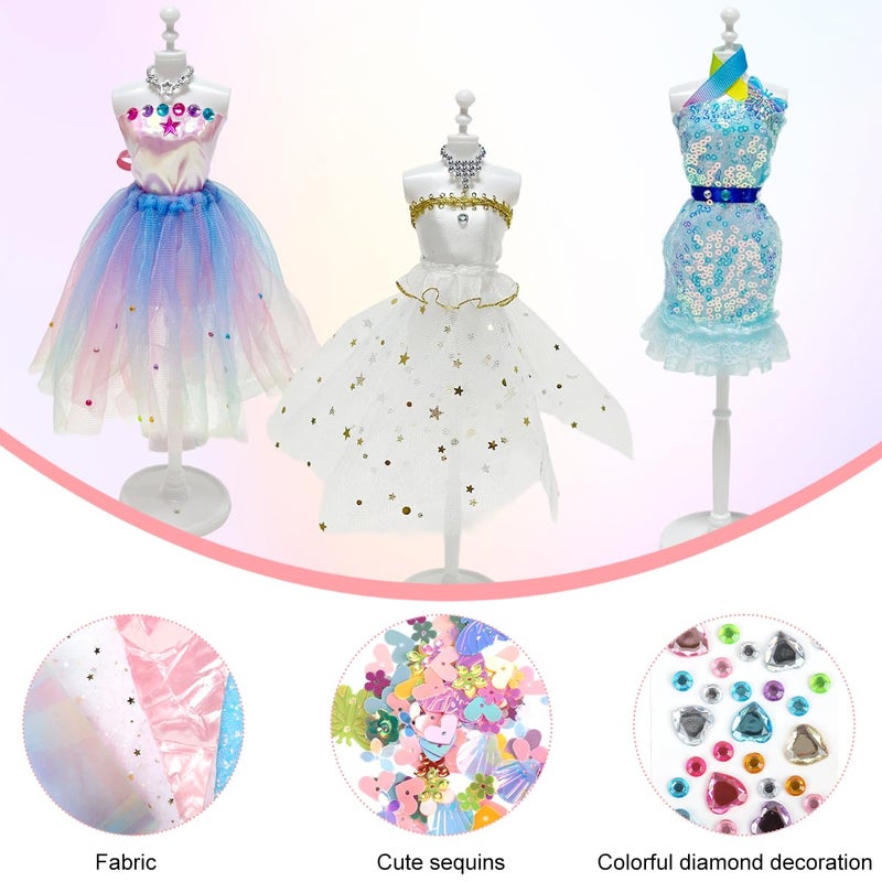 Patpat ® DIY Kids Sewing Kit Doll Set for Girls for Doll Clothes Includes Mini Mannequins, Assorted Charms, Craft Tools & Accessories, Hand Stitch Clothes Making Play Craft Kit for Girls 8-12 - Image 3