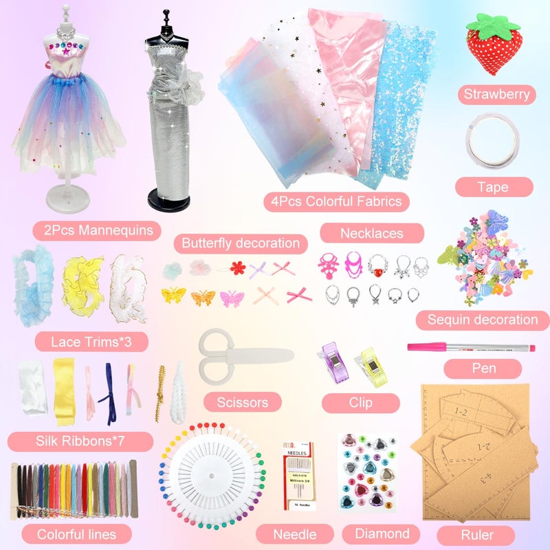 Patpat ® DIY Kids Sewing Kit Doll Set for Girls for Doll Clothes Includes Mini Mannequins, Assorted Charms, Craft Tools & Accessories, Hand Stitch Clothes Making Play Craft Kit for Girls 8-12 - Image 2