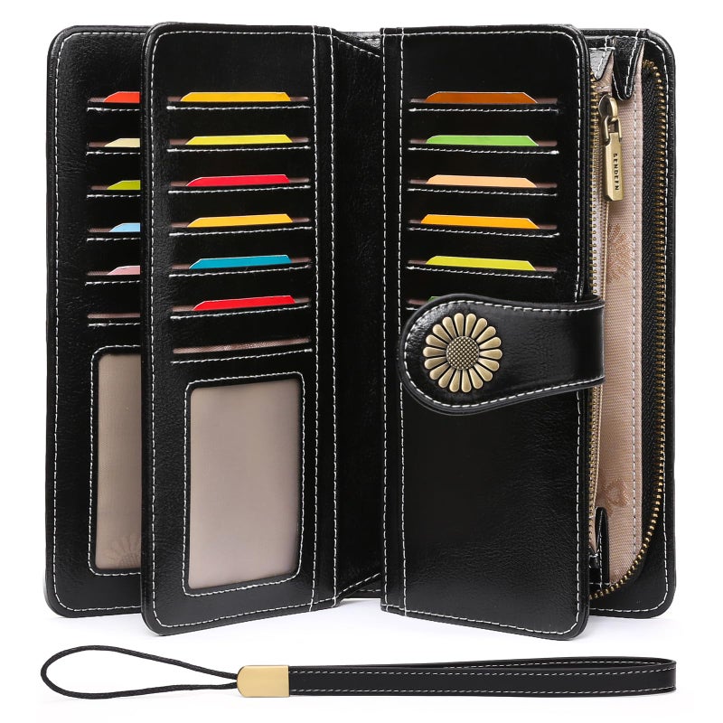 SENDEFN Wallets for Women Leather Credit Card Holder with RFID Blocking Large Capacity Wristlet - Image 1