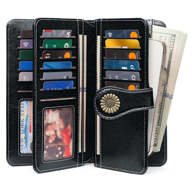 SENDEFN Wallets for Women Leather Credit Card Holder with RFID Blocking Large Capacity Wristlet - Image 2