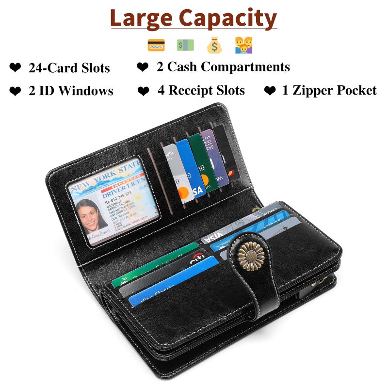 SENDEFN Wallets for Women Leather Credit Card Holder with RFID Blocking Large Capacity Wristlet - Image 3