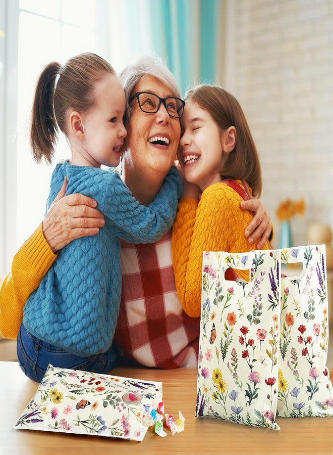 Bulyoou مجموعة هدايا زهور برية من بوليو، 100 قطعة، أكياس هدايا حفلات زهور برية عتيقة بمقبض، أكياس بلاستيكية لتغليف هدايا الحلوى والحلويات لحفلات الزفاف وحفلات استقبال المولود الجديد وحفلات أعياد الميلاد (ريترو). - Image 5