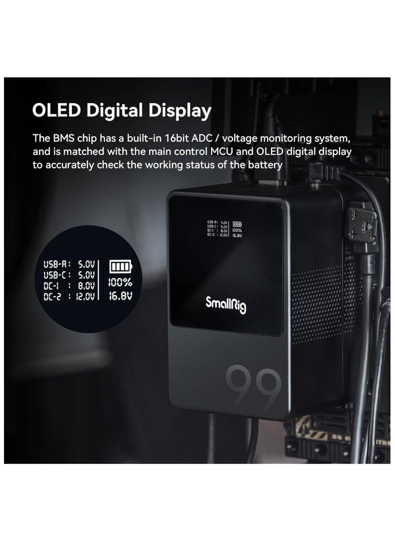 SMALLRIG - SMALLRIG VB99 Mini V Mount Battery, 6700 mAh 99 Wh 14.8 V with OLED Screen, V Mount Battery for Photographers and Filmmakers, Supports 65 W PD USB-C Quick Charge, D-TAP, USB-A, Two DC Ports - 3580 - Image 1
