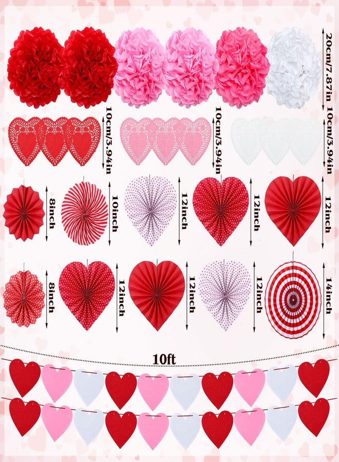 Tinlade Pack of 28 Valentines Day Party Decorations Kit Heart Hanging Paper Fans Banner Red Pink Pom poms for Valentines Day Wedding Anniversary Bridal Shower Party Photo Backdrops Decor - Image 2