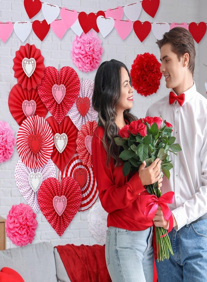 Tinlade Pack of 28 Valentines Day Party Decorations Kit Heart Hanging Paper Fans Banner Red Pink Pom poms for Valentines Day Wedding Anniversary Bridal Shower Party Photo Backdrops Decor - Image 4