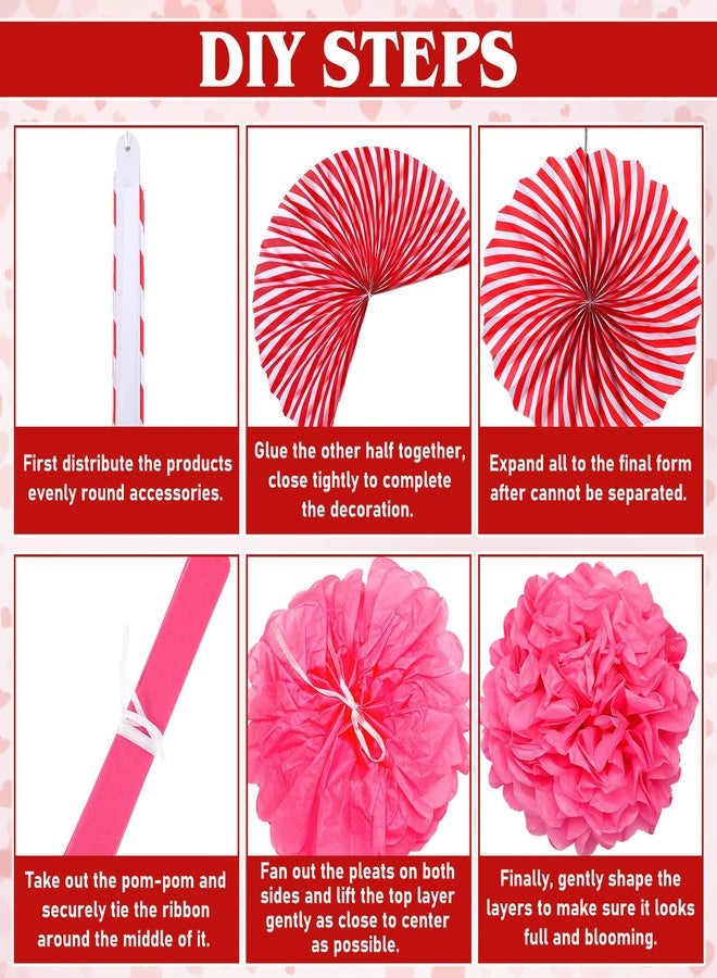 Tinlade Pack of 28 Valentines Day Party Decorations Kit Heart Hanging Paper Fans Banner Red Pink Pom poms for Valentines Day Wedding Anniversary Bridal Shower Party Photo Backdrops Decor - Image 3