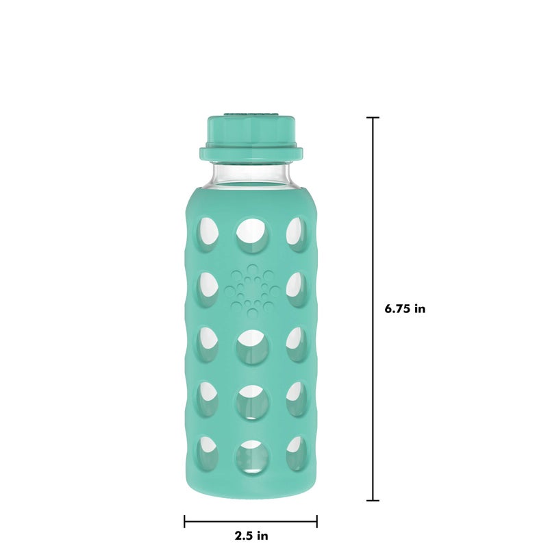 Lifefactory 9-Ounce Glass Water Bottle with Flat Cap and Silicone Sleeve Kale - Image 1
