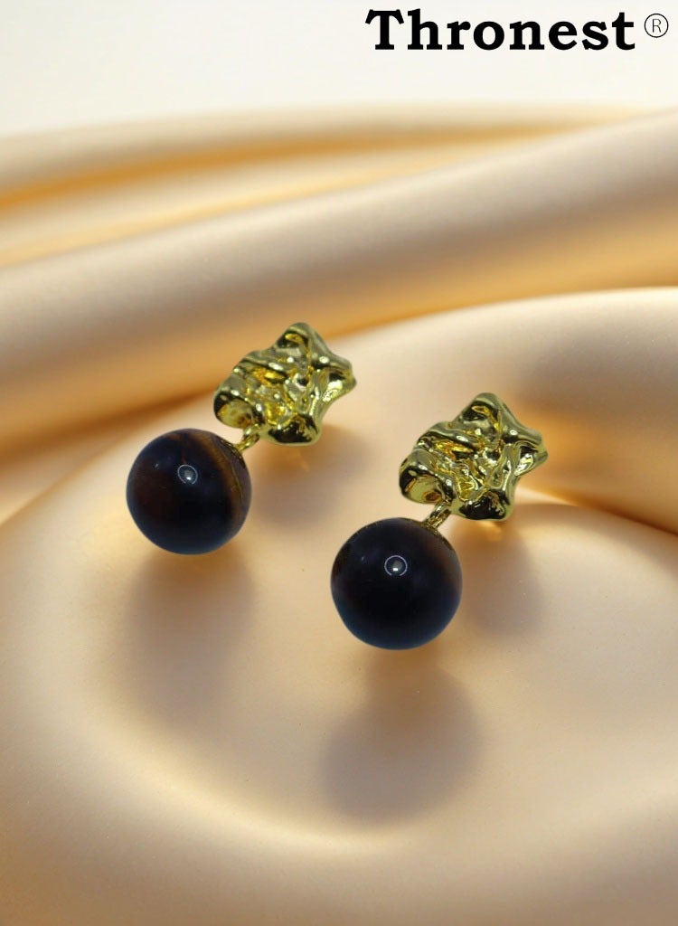 عرش سلسلة أمي ， أقراط ذهبية متدلية من الذهب مع أحجار عين النمر الكريمة ， أقراط قلادة واقية فاخرة للارتداء اليومي ， حفلات الزفاف ， حفلات الزفاف ， هدايا عيد الأم - Image 2