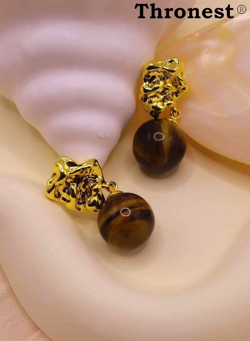 عرش سلسلة أمي ， أقراط ذهبية متدلية من الذهب مع أحجار عين النمر الكريمة ， أقراط قلادة واقية فاخرة للارتداء اليومي ， حفلات الزفاف ， حفلات الزفاف ， هدايا عيد الأم - Image 5