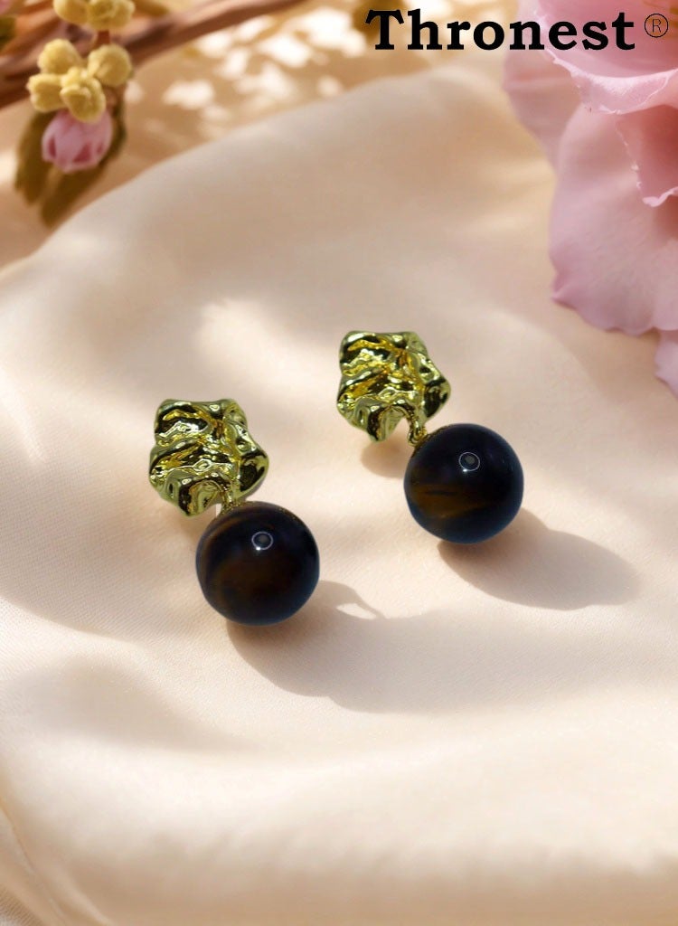 عرش سلسلة أمي ， أقراط ذهبية متدلية من الذهب مع أحجار عين النمر الكريمة ， أقراط قلادة واقية فاخرة للارتداء اليومي ， حفلات الزفاف ， حفلات الزفاف ， هدايا عيد الأم - Image 3