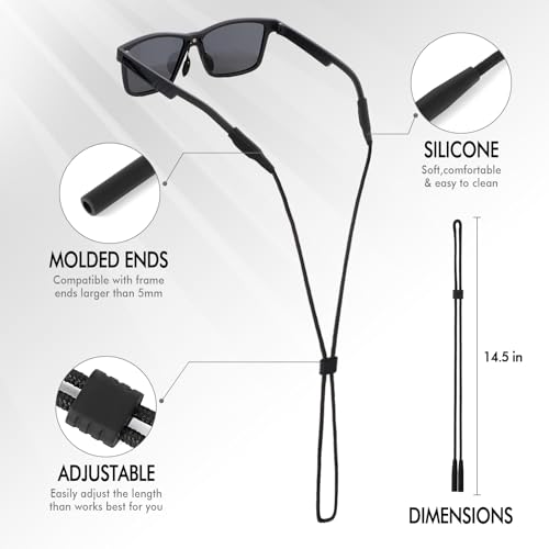 BANSTLE Eyeglasses Holder Strap - 3 Pcs Adjustable Eyewear String Lanyard Retainer - Sunglasses Strap for Men, Women and Kids - Eyeglass Holders Around Neck - Black, Yellow, Green - Image 5