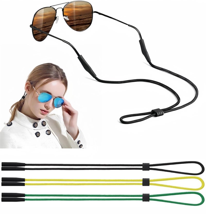 BANSTLE Eyeglasses Holder Strap - 3 Pcs Adjustable Eyewear String Lanyard Retainer - Sunglasses Strap for Men, Women and Kids - Eyeglass Holders Around Neck - Black, Yellow, Green - Image 1