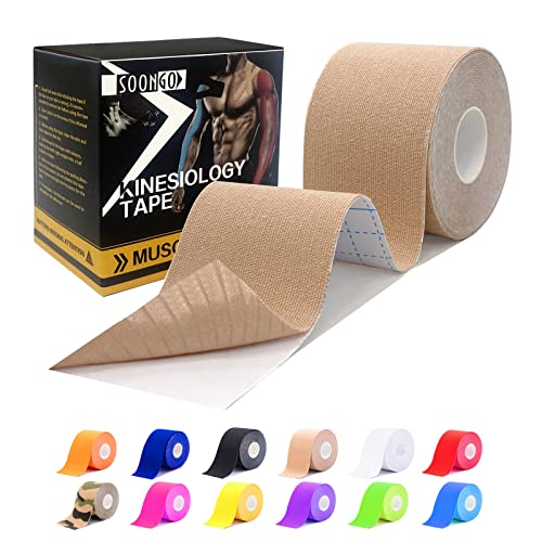SOON GO Kinesiology Tape Pro 1/2 /5 Rolls, 2 Inch High Elasticity Sports Tape Therapeutic Pain Relief–Physio Tape for Muscle Recovery & Joint Support, Waterproof & Hypoallergenic & Breathable–Beige - Image 1