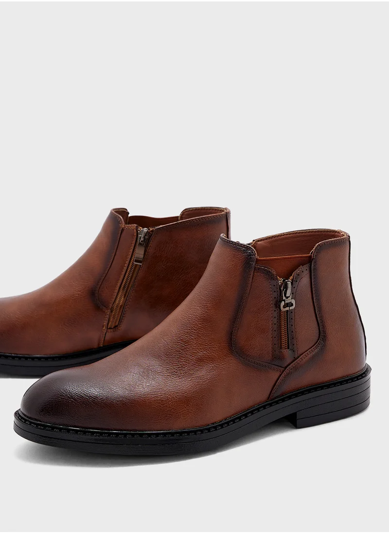 Robert Wood Zipper Detail Pull On Formal Boots