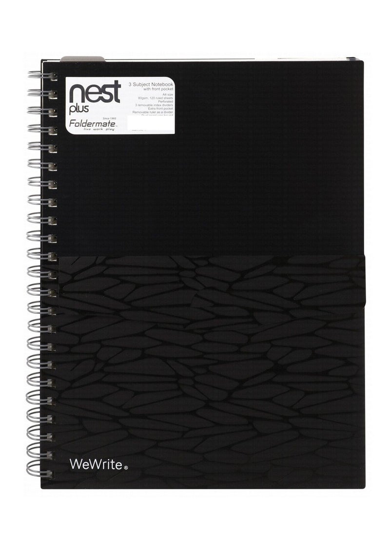 Foldermate - Nest Plus WeWrite A4 Black Spiral 3 Subject Ruled Notebook - Image 1