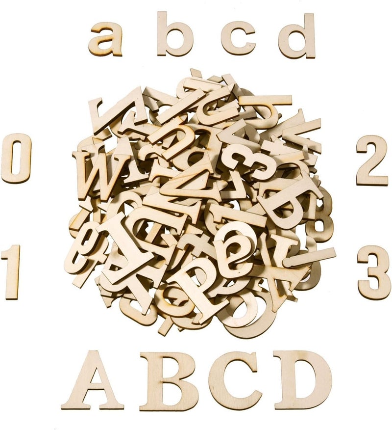 Haoser 124 Pieces Totally Wooden Capital Letter Wood Lower Case Letters Wooden Numbers for Arts Crafts DIY Decoration Displays|Blank Unfinished Wooden Letters for Crafts - Image 1