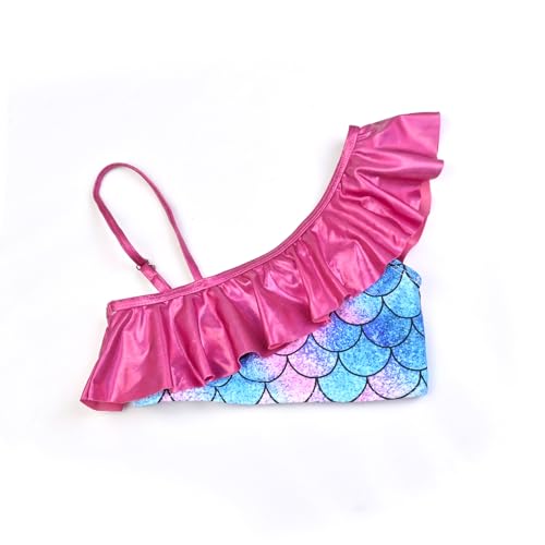 CHILDRENSTAR One Shoulder Bikinis for Little Girls Blue Mermaid Swimsuits Metallic Ruffles Bathing Suits Swimwear,4t 5t - Image 4