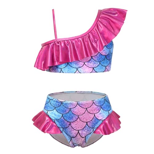 CHILDRENSTAR One Shoulder Bikinis for Little Girls Blue Mermaid Swimsuits Metallic Ruffles Bathing Suits Swimwear,4t 5t - Image 1