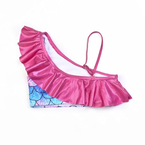 CHILDRENSTAR One Shoulder Bikinis for Little Girls Blue Mermaid Swimsuits Metallic Ruffles Bathing Suits Swimwear,4t 5t - Image 5