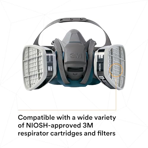 3M Rugged Comfort Quick Latch Half Facepiece Reusable Respirator 6503QL, NIOSH, Cool Flow Exhalation Valve, Bayonet Connection, Silicone Face Seal, for Gases, Vapors, Dust, Maintenance, Construction,L - Image 5