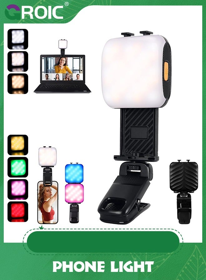 جرويك Retractable Phone Light, 3 Light Modes, 13 RGB Portable Selfie Light，Rechargeable for iPhone，Phone, iPads, Laptops Selfies, TiKTok, Volg, Makeup, Video Conferencing - Image 1